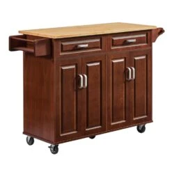 Mobile Kitchen Cart With 2-Drawers In Brown
