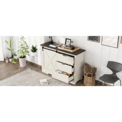 Antique BrownStorage Cabinet-Drawer Dresser With Silent Sliding Doors, Ideal For Dining, Living And Bedroom -Tahanbath brown tahanbath pantry organizers z w1580p242930 4f 1000