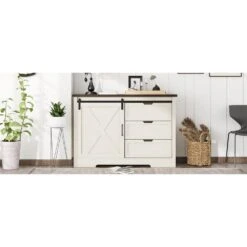 Antique BrownStorage Cabinet-Drawer Dresser With Silent Sliding Doors, Ideal For Dining, Living And Bedroom -Tahanbath brown tahanbath pantry organizers z w1580p242930 77 1000