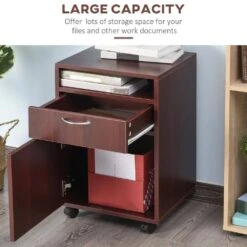 Mobile Storage Cabinet Organizer With Drawer And Cabinet, Printer Stand With Castors, In Brown -Tahanbath brown tahanbath pantry organizers z w1785118917 44 1000