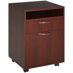 Mobile Storage Cabinet Organizer With Drawer And Cabinet, Printer Stand With Castors, In Brown