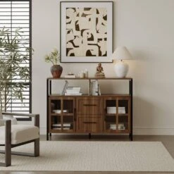 Living Room Shelves (2 Storage Areas, Box) Modern Kitchen, Wooden Storage, Corridor/Dining Room Glass Cabinets In Brown -Tahanbath brown tahanbath pantry organizers z w1983140130 44 1000