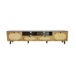 Brown TV Cabinet With Solid Wood Legs Fits 65 In. TV, Has UV-Open Drawers And Rattan Design For Living/Bedroom -Tahanbath brown tahanbath pantry organizers z w1983140257 31 1000