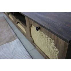 Brown TV Cabinet With Solid Wood Legs Fits 65 In. TV, Has UV-Open Drawers And Rattan Design For Living/Bedroom -Tahanbath brown tahanbath pantry organizers z w1983140257 fa 1000