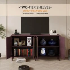 70in. 4-Door Rattan Buffet Cabinet: Adjustable Shelves In Brown -Tahanbath brown tahanbath pantry organizers z w688134376 1f 1000