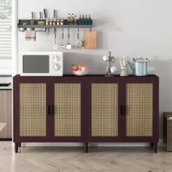 70in. 4-Door Rattan Buffet Cabinet: Adjustable Shelves In Brown -Tahanbath brown tahanbath pantry organizers z w688134376 31 1000