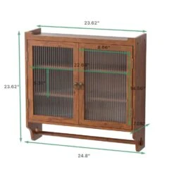 24.8 In. Vintage Brown Triple-Tier Glass Door Wall Cabinet With Towel Rack For Multiple Rooms -Tahanbath brown tahanbath pantry organizers z w757p170144 c3 1000