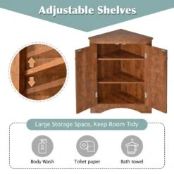 Brown Triangle Bathroom Storage Cabinet With Adjustable Shelves Freestanding Floor Cabinet For Home Kitchen -Tahanbath brown tahanbath pantry organizers z wf291467aad 4f 1000