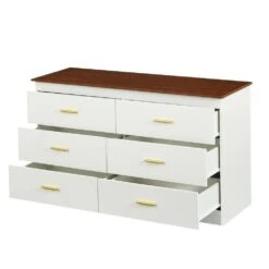 White And Brown Solid Storage Cabinet With Gold Handles: Drawer Dresser, Bar Cabinet, Buffet Server Console -Tahanbath brown white tahanbath pantry organizers z w679p151552 1f 1000