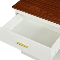 White And Brown Solid Storage Cabinet With Gold Handles: Drawer Dresser, Bar Cabinet, Buffet Server Console -Tahanbath brown white tahanbath pantry organizers z w679p151552 4f 1000