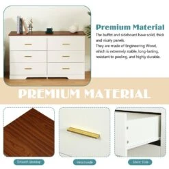 White And Brown Solid Storage Cabinet With Gold Handles: Drawer Dresser, Bar Cabinet, Buffet Server Console -Tahanbath brown white tahanbath pantry organizers z w679p151552 c3 1000