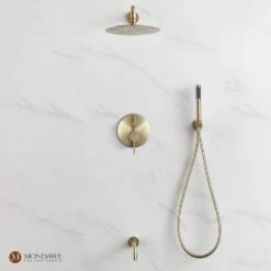 1-Spray 8 In. Ceiling Mount 1.8 GPM Dual Shower Head And Handheld Shower Head In Brush Gold -Tahanbath brush gold tahanbath dual shower heads z s133a3c 10bg 1f 1000