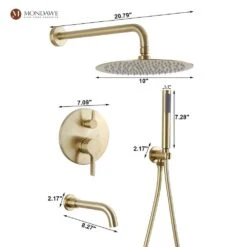 1-Spray 8 In. Ceiling Mount 1.8 GPM Dual Shower Head And Handheld Shower Head In Brush Gold -Tahanbath brush gold tahanbath dual shower heads z s133a3c 10bg 4f 1000