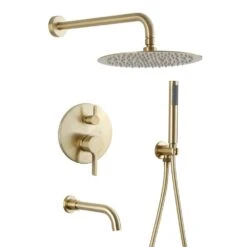 1-Spray 8 In. Ceiling Mount 1.8 GPM Dual Shower Head And Handheld Shower Head In Brush Gold