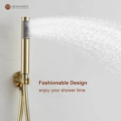 1-Spray 8 In. Ceiling Mount 1.8 GPM Dual Shower Head And Handheld Shower Head In Brush Gold -Tahanbath brush gold tahanbath dual shower heads z s133a3c 10bg 66 1000