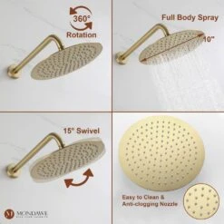 1-Spray 8 In. Ceiling Mount 1.8 GPM Dual Shower Head And Handheld Shower Head In Brush Gold -Tahanbath brush gold tahanbath dual shower heads z s133a3c 10bg 76 1000