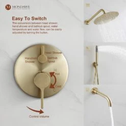 1-Spray 8 In. Ceiling Mount 1.8 GPM Dual Shower Head And Handheld Shower Head In Brush Gold -Tahanbath brush gold tahanbath dual shower heads z s133a3c 10bg fa 1000