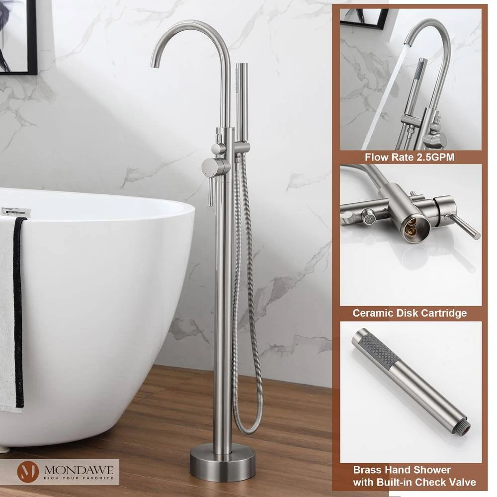 3-Handle Traditional Freestanding Bathtub Faucet(Brush Nickel) 7 3-Handle Traditional Freestanding Bathtub Faucet(Brush Nickel) - Image 7