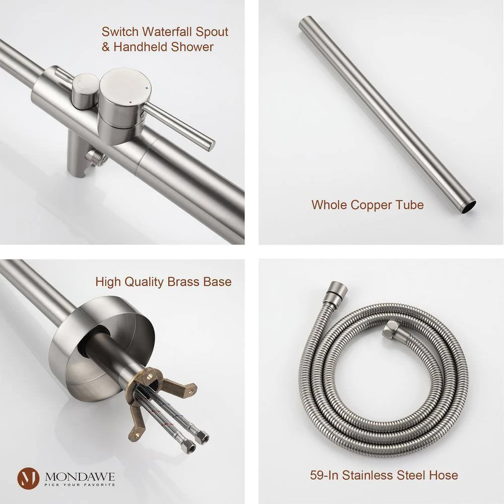 3-Handle Traditional Freestanding Bathtub Faucet(Brush Nickel) 3 3-Handle Traditional Freestanding Bathtub Faucet(Brush Nickel) - Image 3