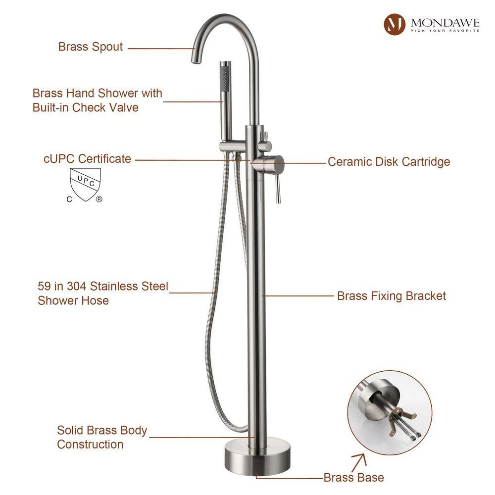 3-Handle Traditional Freestanding Bathtub Faucet(Brush Nickel) 8 3-Handle Traditional Freestanding Bathtub Faucet(Brush Nickel) - Image 8