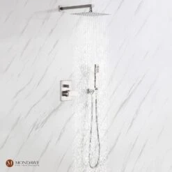 1-Spray 10 In. Ceiling Mount 1.8 GPM Dual Shower Head And Handheld Shower Head In Brushed N -Tahanbath brush nickel tahanbath dual shower heads z s0082c 10bn 44 1000