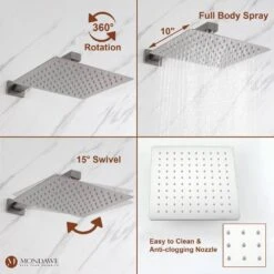 1-Spray 10 In. Ceiling Mount 1.8 GPM Dual Shower Head And Handheld Shower Head In Brushed N -Tahanbath brush nickel tahanbath dual shower heads z s0082c 10bn 76 1000