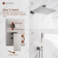 1-Spray 10 In. Ceiling Mount 1.8 GPM Dual Shower Head And Handheld Shower Head In Brushed N -Tahanbath brush nickel tahanbath dual shower heads z s0082c 10bn fa 1000
