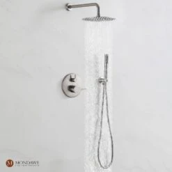 1-Spray 10 In. Ceiling Mount 1.8 GPM Dual Shower Head And Handheld Shower Head In Brushed Nickel -Tahanbath brush nickel tahanbath dual shower heads z s133a2c 10bn 44 1000