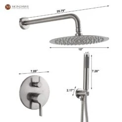 1-Spray 10 In. Ceiling Mount 1.8 GPM Dual Shower Head And Handheld Shower Head In Brushed Nickel -Tahanbath brush nickel tahanbath dual shower heads z s133a2c 10bn 4f 1000