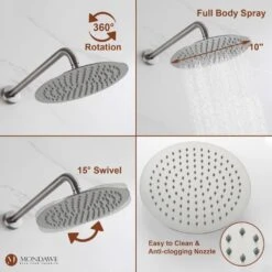 1-Spray 10 In. Ceiling Mount 1.8 GPM Dual Shower Head And Handheld Shower Head In Brushed Nickel -Tahanbath brush nickel tahanbath dual shower heads z s133a2c 10bn 76 1000
