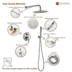 1-Spray 10 In. Ceiling Mount 1.8 GPM Dual Shower Head And Handheld Shower Head In Brushed Nickel -Tahanbath brush nickel tahanbath dual shower heads z s133a2c 10bn d4 1000