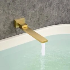 Single Handle 2-Spray 1.8 GPM Waterfall Bathtub Swivel Tub And Shower Faucet With Hand Shower In Brushed Gold -Tahanbath brushed gold bathtub shower faucet combos w1194 d93107lsj kxc 1f 1000