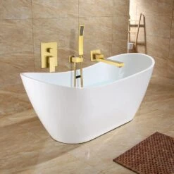 Single Handle 2-Spray 1.8 GPM Waterfall Bathtub Swivel Tub And Shower Faucet With Hand Shower In Brushed Gold -Tahanbath brushed gold bathtub shower faucet combos w1194 d93107lsj kxc 31 1000
