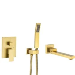Single Handle 2-Spray 1.8 GPM Waterfall Bathtub Swivel Tub And Shower Faucet With Hand Shower In Brushed Gold