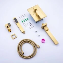 Single Handle 2-Spray 1.8 GPM Waterfall Bathtub Swivel Tub And Shower Faucet With Hand Shower In Brushed Gold -Tahanbath brushed gold bathtub shower faucet combos w1194 d93107lsj kxc 76 1000