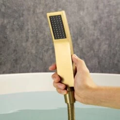 Single Handle 2-Spray 1.8 GPM Waterfall Bathtub Swivel Tub And Shower Faucet With Hand Shower In Brushed Gold -Tahanbath brushed gold bathtub shower faucet combos w1194 d93107lsj kxc fa 1000