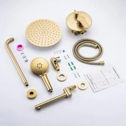 Single Handle 3-Spray High Pressure Tub And Shower Faucet Combo With Tub Spout In Brushed Gold (Valve Included) -Tahanbath brushed gold bathtub shower faucet combos w1194 d96203lsj zq fa 1000