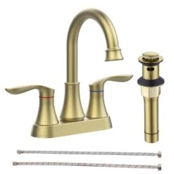 4 In. Centerset 2-Handle Bathroom Faucet With Pop-Up Drain And Supply Hoses Utility Faucet In Brushed Gold -Tahanbath brushed gold centerset bathroom faucets x dr 4011 bg 4f 1000