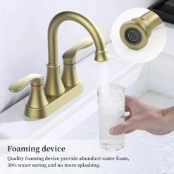 4 In. Centerset 2-Handle Bathroom Faucet With Pop-Up Drain And Supply Hoses Utility Faucet In Brushed Gold