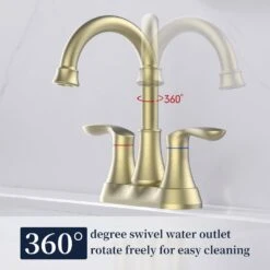 4 In. 2-Handle Vanity Sink Faucet With Drain Kit Included In Brushed Gold 11 4 In. 2-Handle Vanity Sink Faucet With Drain Kit Included In Brushed Gold -Tahanbath brushed gold centerset bathroom faucets x dr 4011b bg 1f 1000