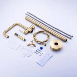 1-Handle Freestanding Tub Faucet With Hand Shower With Waterfall In Brushed Gold -Tahanbath brushed gold claw foot tub faucets q pzz 8008lsj fa 1000