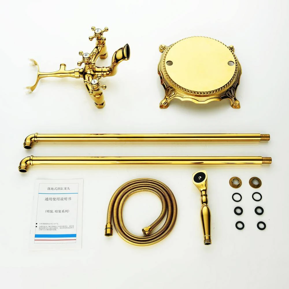 3-Handle Freestanding Swivel Spout Foot Tub Faucet With Hand Shower In Brushed Gold 2 3-Handle Freestanding Swivel Spout Foot Tub Faucet With Hand Shower In Brushed Gold - Image 2