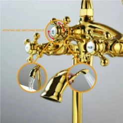3-Handle Freestanding Swivel Spout Foot Tub Faucet With Hand Shower In Brushed Gold 15 3-Handle Freestanding Swivel Spout Foot Tub Faucet With Hand Shower In Brushed Gold -Tahanbath brushed gold claw foot tub faucets q ybs 7001y bg fa 1000