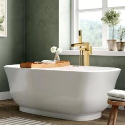 1-Handle Swivel Spout Freestanding Waterfall Tub Filler With Hand Shower In Brushed Gold -Tahanbath brushed gold claw foot tub faucets w122453939 kxc 31 1000