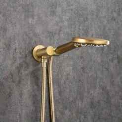 3-Spray Patterns With 2.5 GPM 12 In. Ceiling Mounted Dual Shower Heads Shower System Mix Set In Brushed Gold -Tahanbath brushed gold dual shower heads pzz 96205 lsj kxc 1f 1000