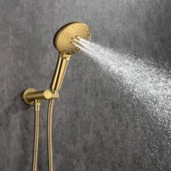3-Spray Patterns With 2.5 GPM 12 In. Ceiling Mounted Dual Shower Heads Shower System Mix Set In Brushed Gold -Tahanbath brushed gold dual shower heads pzz 96205 lsj kxc 44 1000