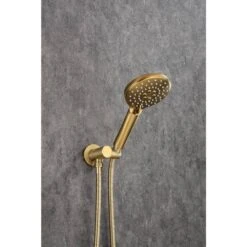 3-Spray Patterns With 2.5 GPM 10 In. Wall Mount Shower System Set Dual Shower Heads With Handheld Spray In Brushed Gold -Tahanbath brushed gold dual shower heads w1194 d96202lsj zq 1d 1000