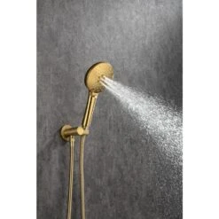 3-Spray Patterns With 2.5 GPM 10 In. Wall Mount Shower System Set Dual Shower Heads With Handheld Spray In Brushed Gold -Tahanbath brushed gold dual shower heads w1194 d96202lsj zq 66 1000
