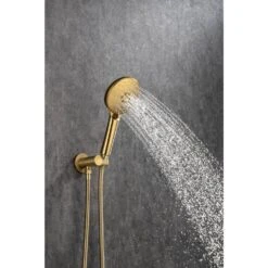 3-Spray Patterns With 2.5 GPM 10 In. Wall Mount Shower System Set Dual Shower Heads With Handheld Spray In Brushed Gold -Tahanbath brushed gold dual shower heads w1194 d96202lsj zq 76 1000