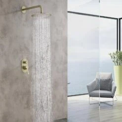 2-Spray Wall Mounted Fixed And Handheld Shower Head Waterfall Rain Shower System In Brushed Gold 15 2-Spray Wall Mounted Fixed And Handheld Shower Head Waterfall Rain Shower System In Brushed Gold -Tahanbath brushed gold dual shower heads x nk0735 31 1000
